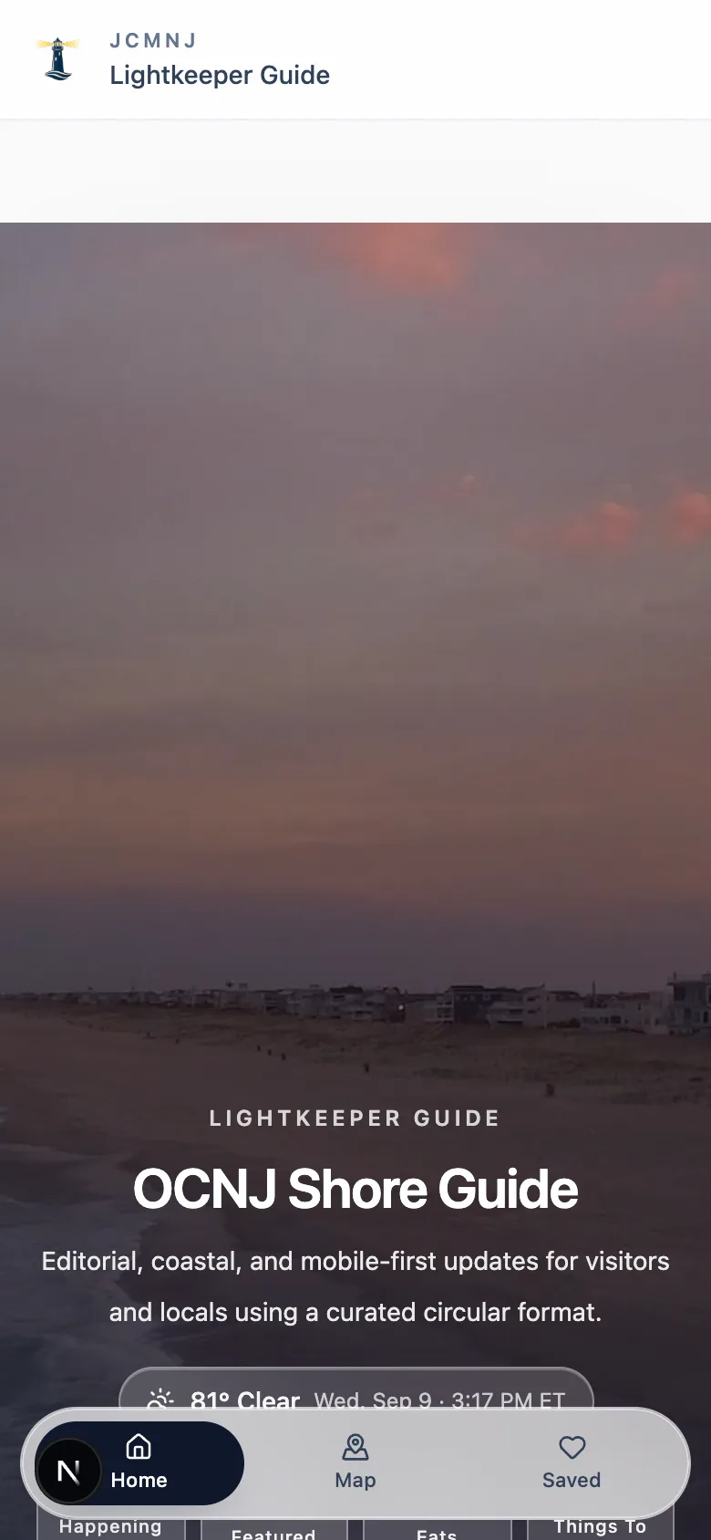 OCNJ Shore Guide mobile homepage