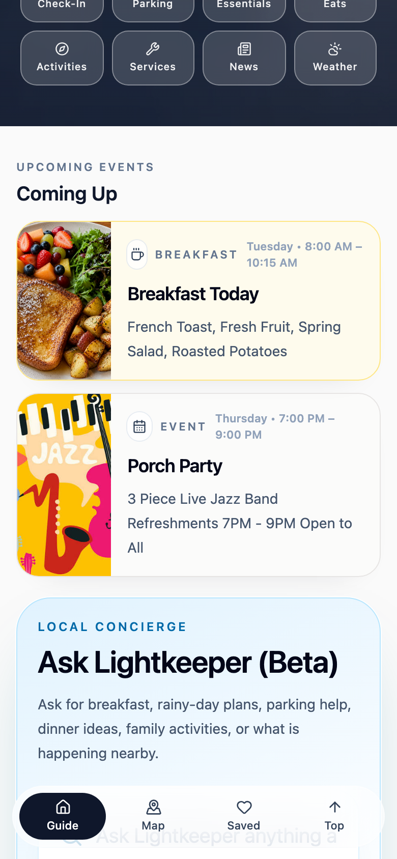 Scarborough Guide Breakfast & Updates screen
