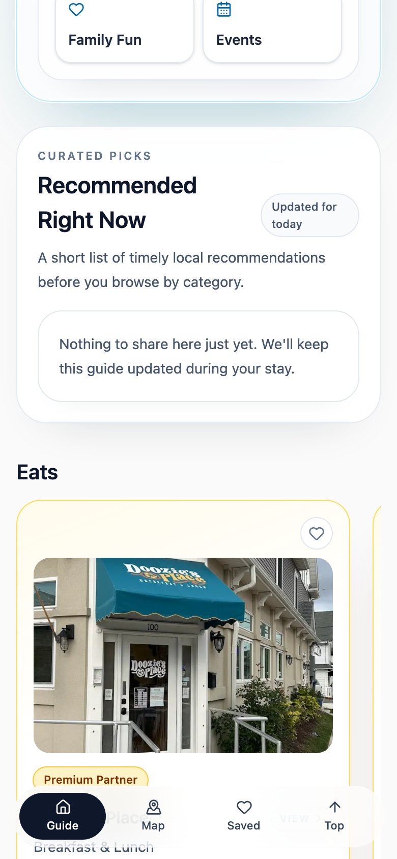 Scarborough Guide Recommendations screen